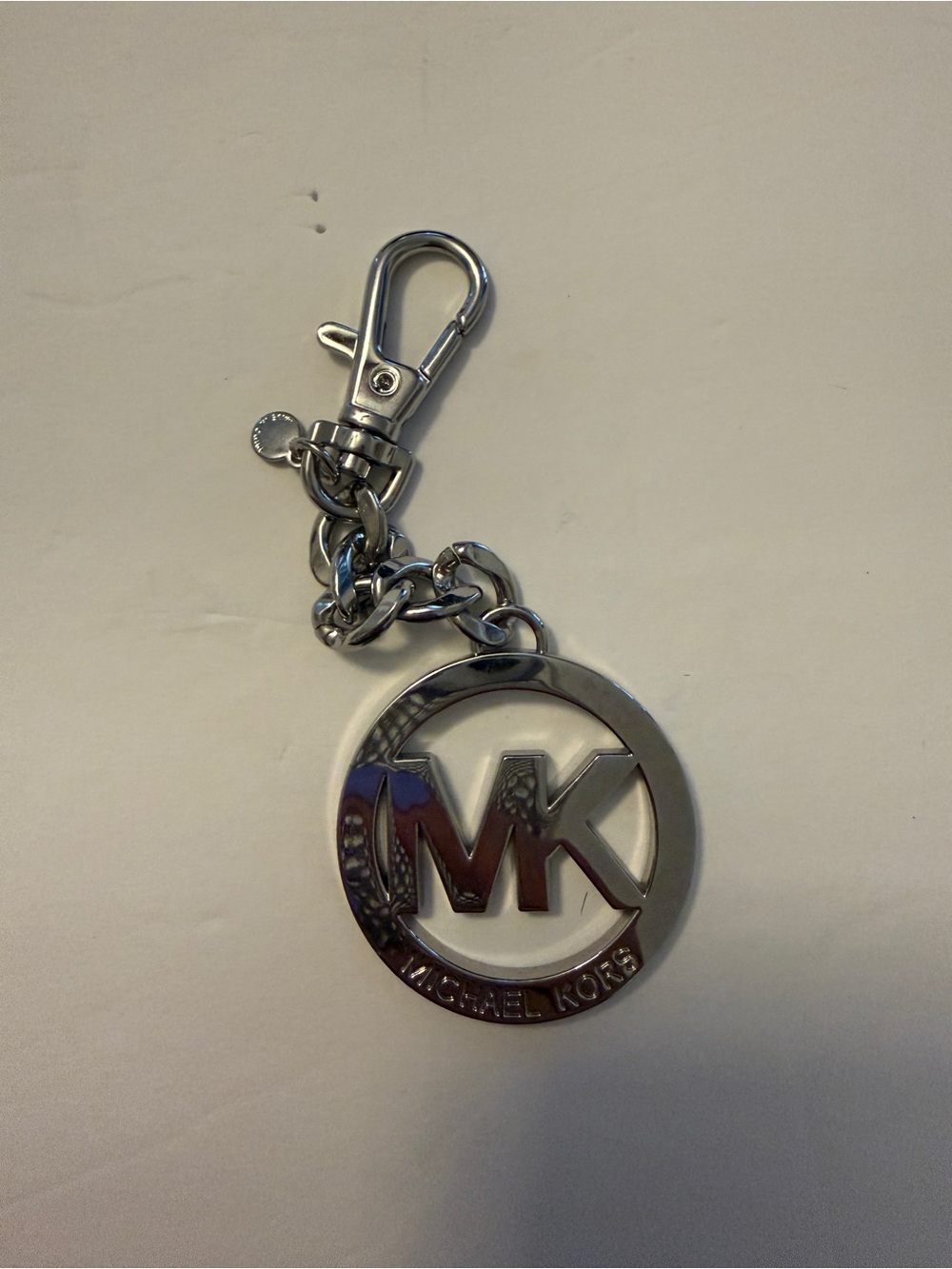 Michael Kors Silver Tone MK Circle Logo Keychain
